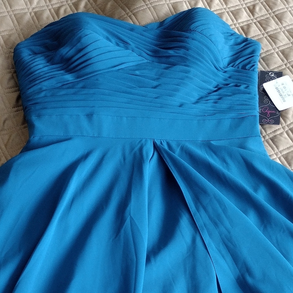 Aqua Teal Peacock Blue Color Strapless Dress - Picture 11 of 11